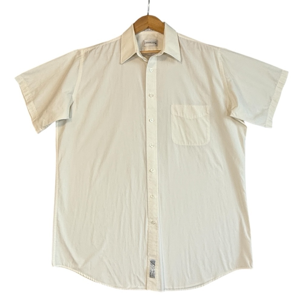 Alexander Lloyd Button Down Short Sleeve Dress Shirt. Cream Size 17.5 Tall #1851 - Picture 2 of 6
